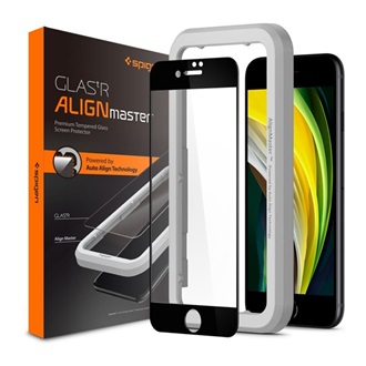 iPhone SE 3 (2022) SPIGEN ALM FC képernyővédő üveg 2.5D, színkiemelés, FEKETE