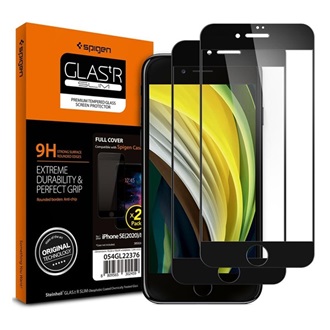 iPhone SE 3 (2022) SPIGEN FC képernyővédő üveg 2db 2.5D, színkiemelés, FEKETE