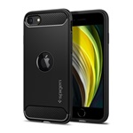 iPhone SE 3 (2022) SPIGEN RUGGED ARMOR szilikon telefonvédő ütésállóság, logó kivágás, FEKETE