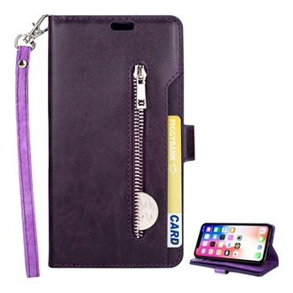 iPhone XR 6.1 Gigapack Tok álló, bőr hatású FLIP, kézpánt, LILA