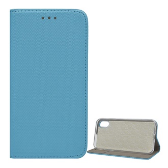 iPhone XR 6.1 Gigapack tok álló, bőr hatású FLIP, rombusz, VILÁGOSKÉK