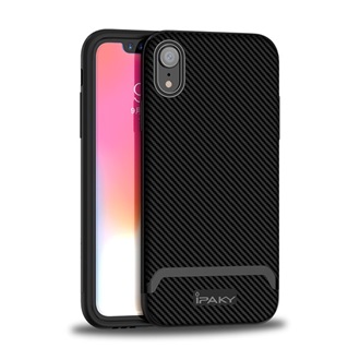 iPhone XR 6.1 IPAKY szilikon telefonvédő műanyag keret, karbon minta, FEKETE
