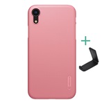 iPhone XR 6.1 NILLKIN SUPER FROSTED műanyag telefonvédő gumírozott, érdes felület + asztali tartó, ROZÉARANY