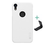 iPhone XR 6.1 NILLKIN SUPER FROSTED műanyag telefonvédő gumírozott, logó kivágás + asztali tartó, FEHÉR