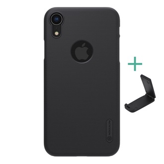 iPhone XR 6.1 NILLKIN SUPER FROSTED műanyag telefonvédő gumírozott, logó kivágás + asztali tartó, FEKETE