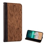 iPhone XS 5.8 Gigapack tok álló, bőr hatású FLIP, faerezet minta, BARNA