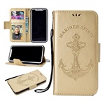 iPhone XS 5.8 Gigapack tok álló, bőr hatású FLIP, vasmacska, ARANY