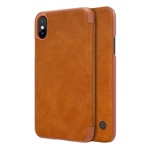 iPhone XS 5.8 NILLKIN QIN tok álló, bőr hatású FLIP, kártyazseb, BARNA
