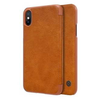 iPhone XS 5.8 NILLKIN QIN tok álló, bőr hatású FLIP, kártyazseb, BARNA
