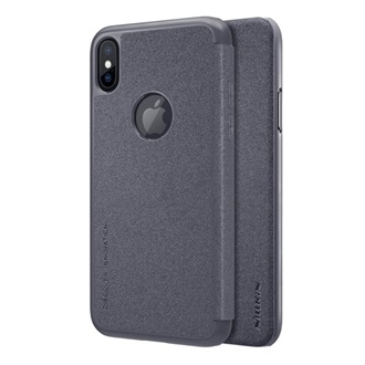 iPhone XS 5.8 NILLKIN SPARKLE műanyag telefonvédő FLIP, logó kivágás, FEKETE