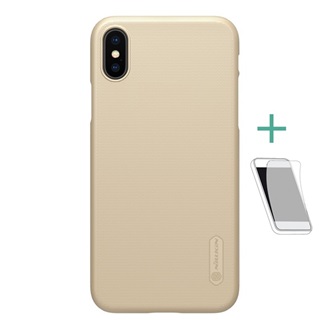iPhone XS 5.8 NILLKIN SUPER FROSTED műanyag telefonvédő gumírozott, érdes felület + képernyővédő fólia, ARANY