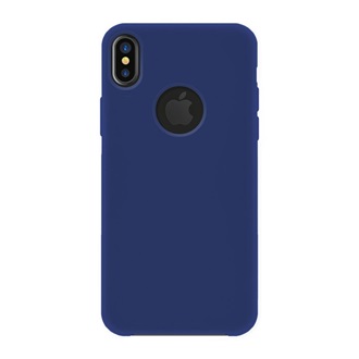 iPhone XS Max 6.5 4-OK SILK műanyag telefonvédő gumírozott, logó kivágás, SÖTÉTKÉK