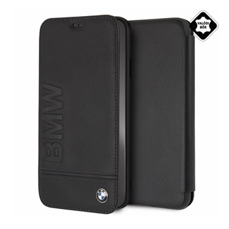 iPhone XS Max 6.5 BMW SIGNATURE tok álló, valódi bőr FLIP, oldalra nyíló, FEKETE