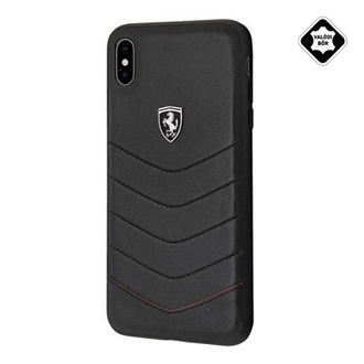 iPhone XS Max 6.5 FERRARI Scuderia műanyag telefonvédő valódi bőr hátlap FEKETE