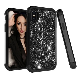 iPhone XS Max 6.5 Gigapack Defender szilikon telefonvédő ütésállóság, flitteres, FEKETE