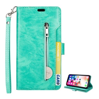 iPhone XS Max 6.5 Gigapack Tok álló, bőr hatású FLIP, kézpánt, CYAN