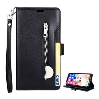 iPhone XS Max 6.5 Gigapack Tok álló, bőr hatású FLIP, kézpánt, FEKETE