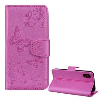 iPhone XS Max 6.5 Gigapack tok álló, bőr hatású FLIP, pillangó, RÓZSASZÍN