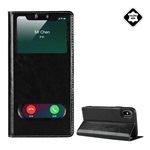 iPhone XS Max 6.5 Gigapack tok álló, valódi bőr FLIP, ablakos, FEKETE