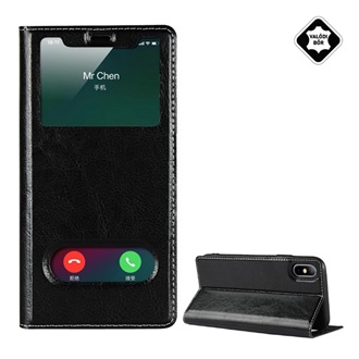 iPhone XS Max 6.5 Gigapack tok álló, valódi bőr FLIP, ablakos, FEKETE