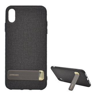 iPhone XS Max 6.5 JOYROOM szilikon telefonvédő textil bevonat, kitámasztó, FEKETE