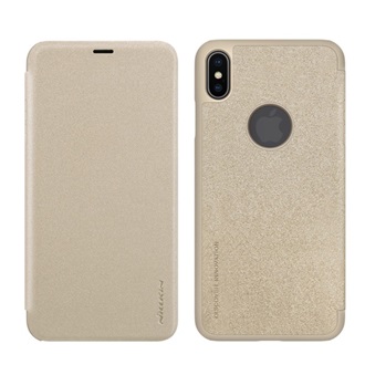 iPhone XS Max 6.5 NILLKIN SPARKLE műanyag telefonvédő bőr hatású FLIP, logó kivágás, ARANY