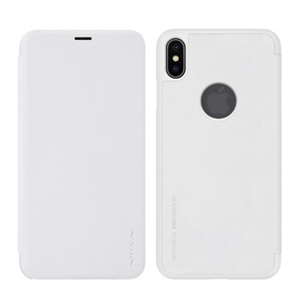iPhone XS Max 6.5 NILLKIN SPARKLE műanyag telefonvédő bőr hatású FLIP, logó kivágás, FEHÉR