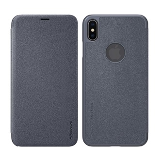 iPhone XS Max 6.5 NILLKIN SPARKLE műanyag telefonvédő bőr hatású FLIP, logó kivágás, FEKETE