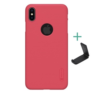 iPhone XS Max 6.5 NILLKIN SUPER FROSTED műanyag telefonvédő gumírozott, logó kivágás + asztali tartó, PIROS
